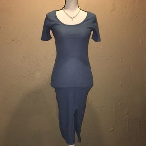 Attention Knit Ribbed Midi Dress Blue Sm